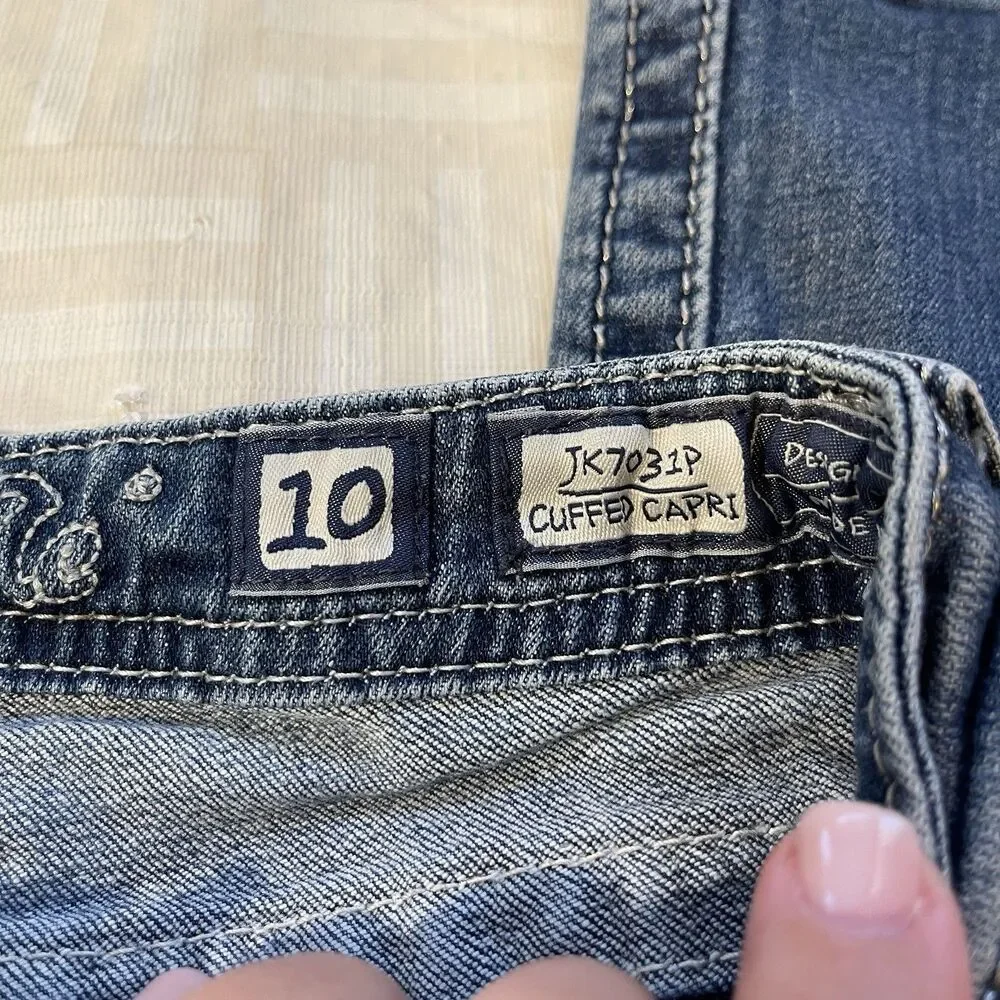 Miss Me Girls JK7031P Cuffed Capri Blue Denim Stretch Jeans Size 10